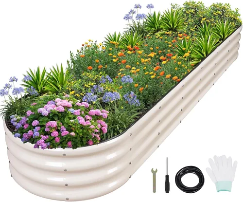 Vista 11 de 1MORE Cama de jardín elevada galvanizada: jardineras para exteriores, camas elevadas para jardinería, kit de cama de jardín de metal de 4 x 2 x 1