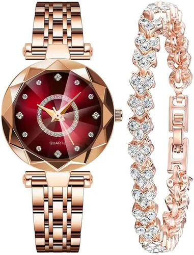 Vista 12 de Relojes de mujer con pulsera oro rosa para dama elegante correa de acero inoxidable moda analógico creativo diamante dial reloj de pulsera