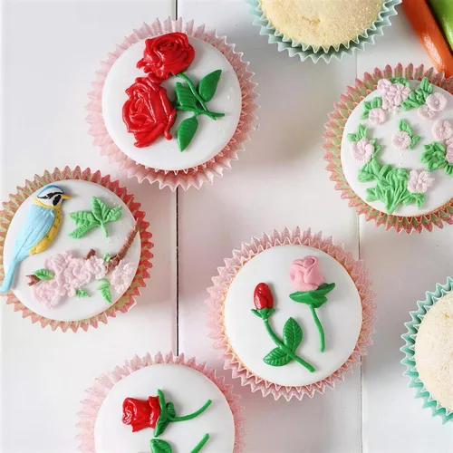 Vista 6 de Paquete de 3 moldes de silicona para fondant de mariposa, rosas, tallos de flores, pájaros, flores, para hacer fondant de chocolate, gelatina