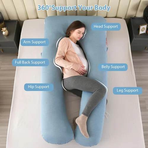 Vista 4 de Amagoing - Almohada de embarazo refrescante para dormir, almohada de maternidad en forma de U de cuerpo completo para mujeres con dolor de cadera