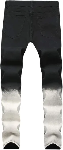 Vista 2 de Ylingjun - Pantalones vaqueros elásticos para hombre con bordado de rosa envejecido