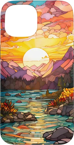 Vista 6 de Sunset Stained Glass Mosaic Landscape Scene Case for iPhone 17