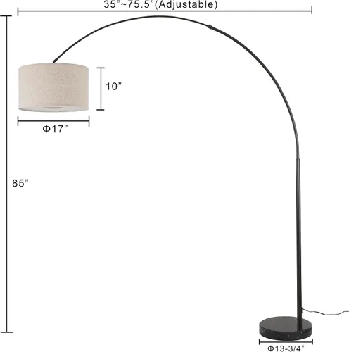 Vista 4 de SH Lighting - Lámpara de pie de arco ajustable de acero con base de mármol