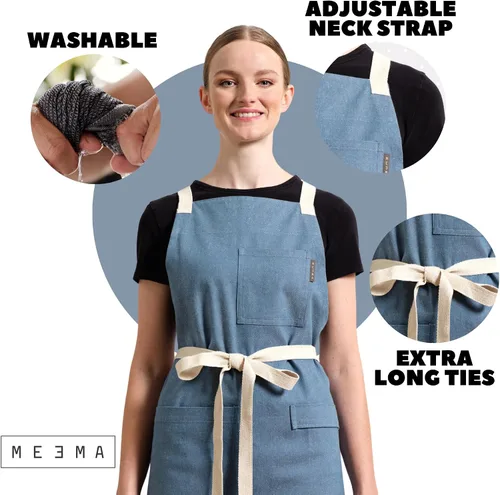 Vista 5 de MEEMA Chef Cross Back Aprons for Women with Pockets for Cooking, Baking
