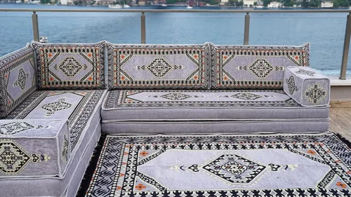 Vista 5 de arabicsofa Asiento de piso Jalsa árabe oriental gris - Cojín modular hecho a mano