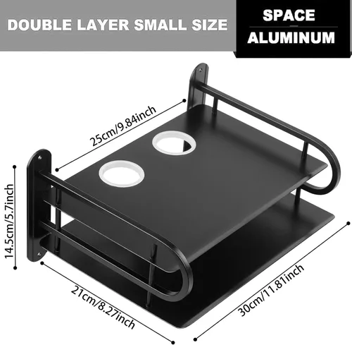Vista 2 de Z-Color Caja de almacenamiento de enrutador WiFi inalámbrico doble de metal negro/caja de TV Estante de pared para colgar en la pared Soporte
