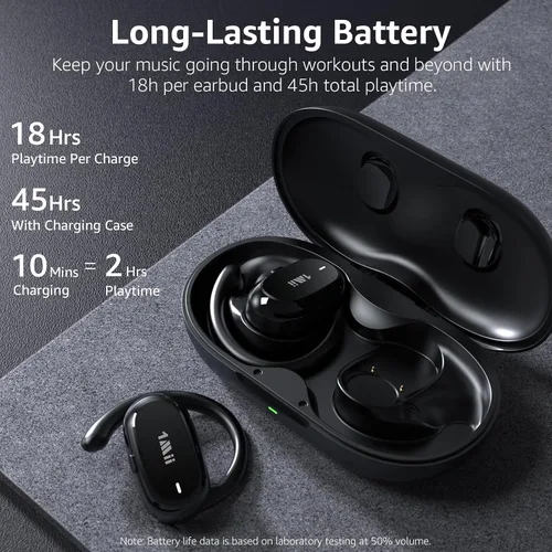 Vista 5 de 1Mii Auriculares E35 de oreja abierta, auriculares Bluetooth 6.0 verdaderamente inalámbricos, ganchos ajustables para todas las formas de oído