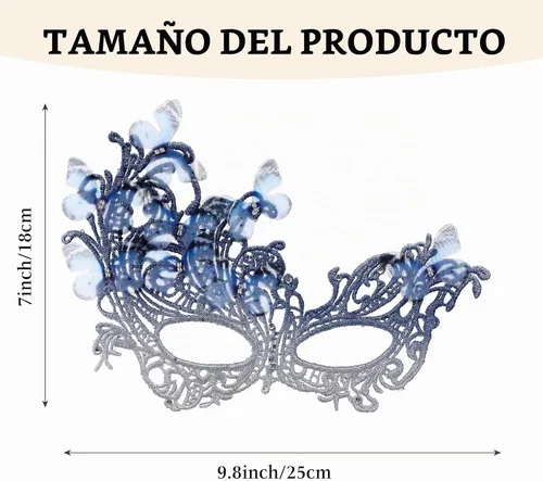 Vista 6 de BABEYOND Máscara de mariposa estilo veneciano Mardi Gras disfraz Azul