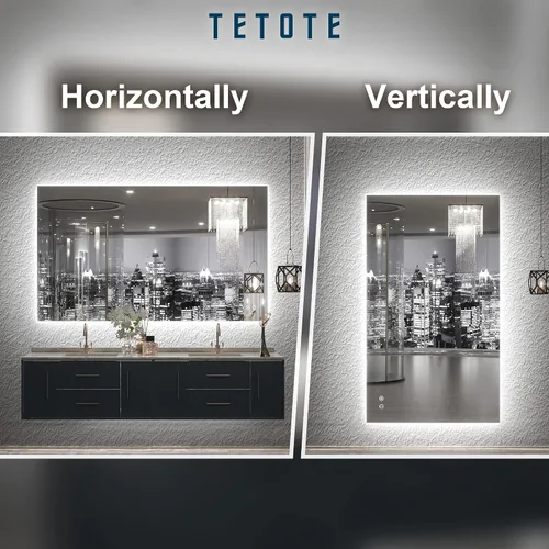 Vista 8 de TETOTE - Espejo retroiluminado para baño con luz, botón táctil regulable y función antivaho (horizontal o vertical)