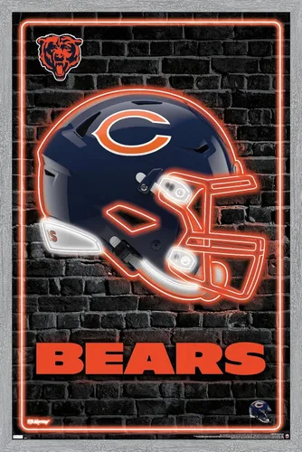 Vista 16 de NFL Chicago Bears - Póster de pared con casco neón 23, 22.4 pulgadas de largo x 14.7 pulgadas, versión enmarcada de madera de granero