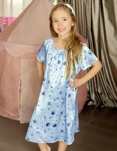 Vista 5 de Arshiner Camisones de seda de satén para niñas, pijama de manga corta, ropa de dormir suave de princesa