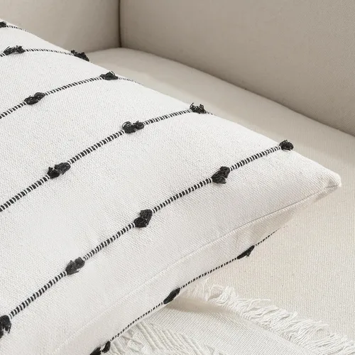 Vista 3 de Wracra Juego de 2 fundas de almohada decorativas estilo bohemio de 18 x 18 pulgadas, funda de almohada moderna de lino para sofá, cama y sala