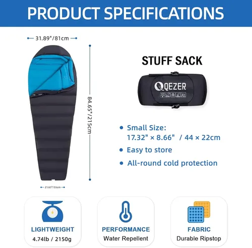 Vista 2 de Down Sleeping Bag for Adults, 0°F 10°F 15°F 20°F 600 Fill Power Mummy Lightweight Compact Cold and Warm Weather Backpacking Sleeping Bag for Camping
