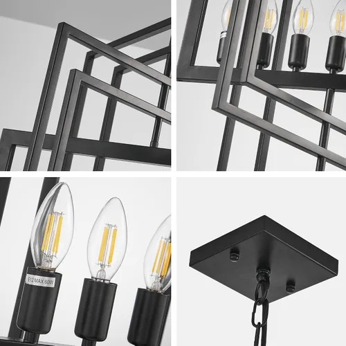 Vista 4 de Candelabro de granja negro, accesorios de luz colgante de farol de 7 luces, accesorios de iluminación de vestíbulo industrial rústico, candelabros