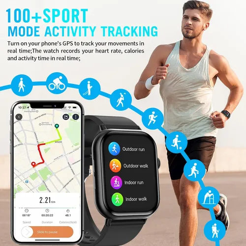 Vista 5 de Relojes inteligentes para hombres y mujeres (respuesta/hacer llamadas), 2.01 pulgadas, pantalla HD, reloj de seguimiento de actividad física