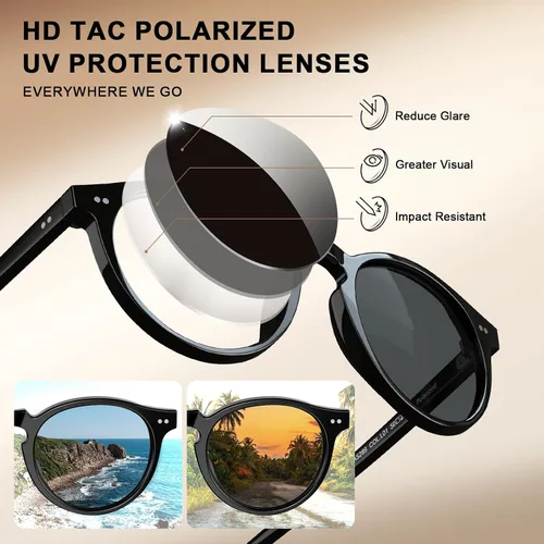 Vista 12 de CARFIA Gafas de sol redondas de acetato para hombre, polarizadas, protección UV, gafas de sol clásicas retro CA5289L