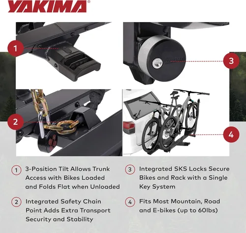 Vista 3 de Yakima StageTwo - Portabicicletas de enganche de bandeja ajustable escalonada premium de 1.25 pulgadas para 4 bicicletas, se adapta a distancias
