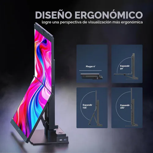 Vista 3 de MP Geminos X Mobile Pixels - Monitor de computadora apilado doble (2 x 24 pulgadas), estación de trabajo todo incluido, carga USB-C de 65 W