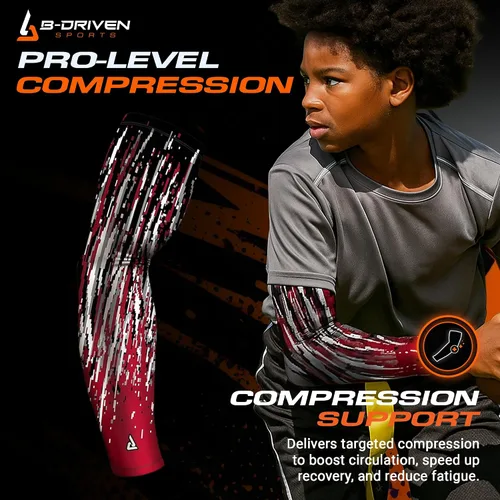 Vista 2 de B-Driven Sports Pro Fit - Manga de compresión para hombres, mujeres y jóvenes, baloncesto, béisbol, fútbol, diseños digitales individuales
