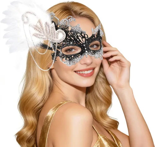 Vista 9 de JISEN Máscara de mascarada para mujer, máscara veneciana de Mardi Gras para carnaval, fiesta de cosplay