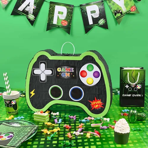 Vista 3 de WERNNSAI - Piñata de controlador de videojuegos, suministros para fiestas, paquete con venda y bate para niños, temática de juegos, fiesta
