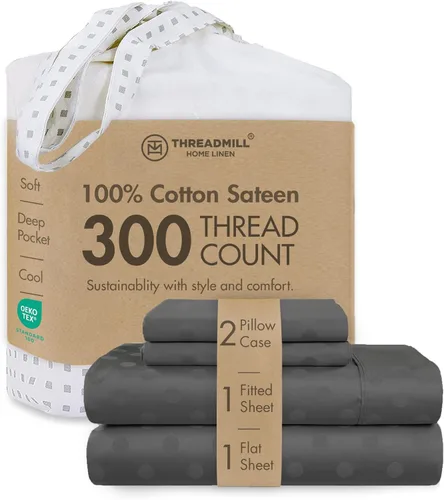 Vista 22 de Threadmill Juego de sábanas de algodón Twin Sábanas 100% algodón para cama tamaño Twin Juego de sábanas de satén jacquard damasco con bolsillo