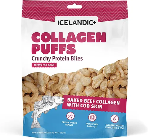 Vista 9 de Icelandic+ Colágeno Puffs: Colágeno de carne al horno con piel de bacalao, 2.5 onzas, golosinas para perros medianos y grandes, bocadillos