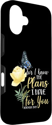 Vista 3 de iPhone 16 Christian Bible Verse Butterfly Rose Flower Jeremiah 29:11 Case