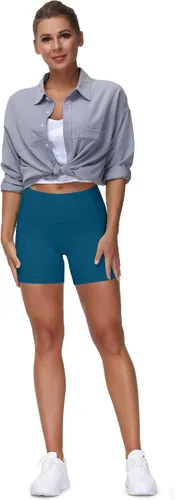 Vista 6 de THE GYM PEOPLE - Pantalones cortos de yoga para mujer, con cintura alta, control de abdomen y bolsillos profundos, para gimnasia, entrenamiento