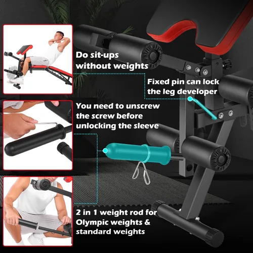 Vista 2 de OPPSDECOR Adjustable Weight Bench with Leg Extension and Leg Curl, ASTM-Certified 800 LBS Heavy Duty Workout Bench for Home Gym, Preacher Curl Bench