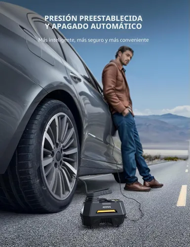 Vista 4 de AstroAI - Inflador de neumáticos - Compresor de aire portátil para neumáticos de auto - Bomba automática de 12 V CC con manómetro digital, con luz