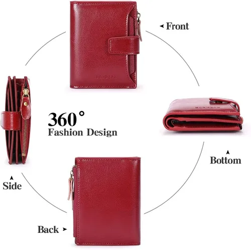 Vista 4 de FALAN MULE - Cartera de cuero auténtico para mujer, pequeña, plegable y compacta, con bloqueo de interferencia de radiofrecuencia (RFID)