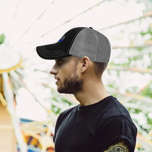 Vista 6 de Gorra de béisbol Alien Grey Head Blue Eyes Bordado Algodón Soft Mesh Cap Snapback Negro Carbón Diseño Sólo, Diseño de carbón negro solamente