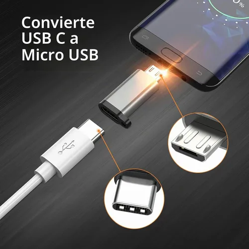 Vista 3 de Adaptador USB-C a Micro USB, paquete de 3 unidades USB tipo C hembra a micro USB macho convertidor USB C a Micro B 2.0 carga y sincronización