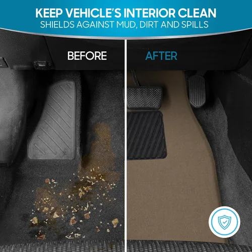 Vista 5 de Alfombrillas de piso de alfombra para trabajo pesado beige delanteras y traseras, forros universales para automóvil, SUV, camioneta y camión