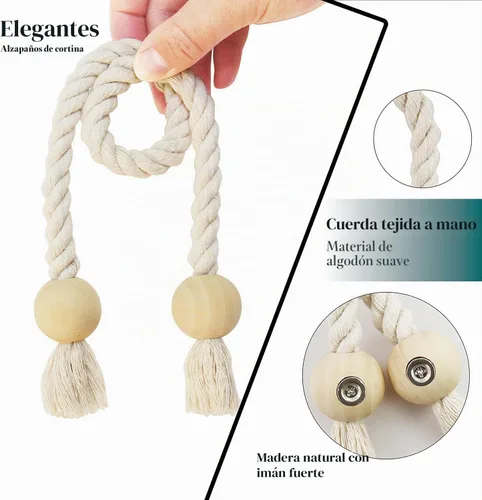 Vista 2 de Alzapaños magnéticos para cortinas, alzapaños decorativos Nieffeiy Beige