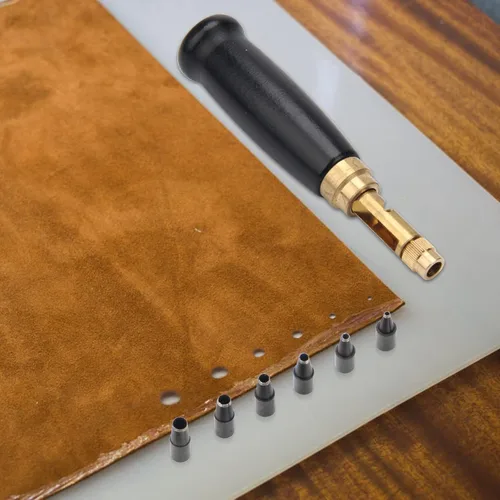 Vista 6 de Boyistar - Perforador de tornillo japonés, con mango de madera, herramienta ajustable de cuero para cinturones, correa de reloj, bolsos con 6
