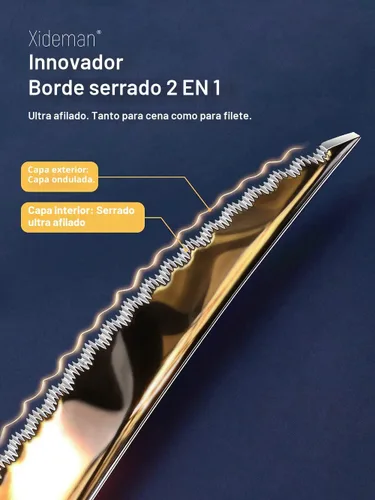 Vista 3 de Juego de cubiertos martillados negros de 16 piezas con cuchillos dentados ultra afilados 2 en 1, juego de cubiertos de acero inoxidable 18/10, juego