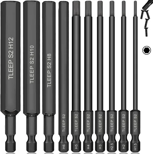 Vista 13 de 10 brocas de llave Allen de cabeza hexagonal de 3.937 in de largo, 1/4 de pulgada, 5/16 a 5/64 pulgadas, SAE, puntas magnéticas para destornillador