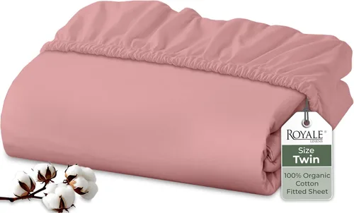 Vista 110 de Royale Linens Sábana bajera ajustable de 100% algodón orgánico - Tejido de percal - Sábanas bajeras de bolsillo profundo súper suaves - Sábana