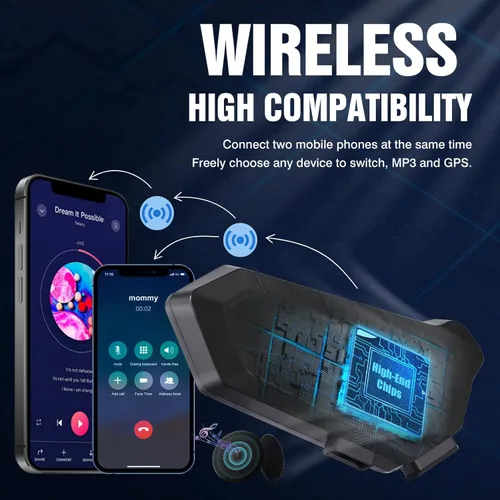 Vista 2 de Auriculares para casco de motocicleta FEYA con alta duración de batería, auriculares para casco IPX6, respuesta/llamada automática, control