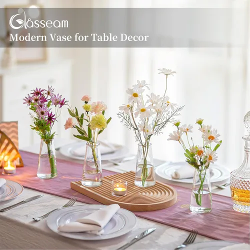 Vista 5 de Glasseam Jarrones de flores transparentes para centros de mesa: moderno juego de 12 jarrones de cristal para bodas, fiestas, centros de mesa