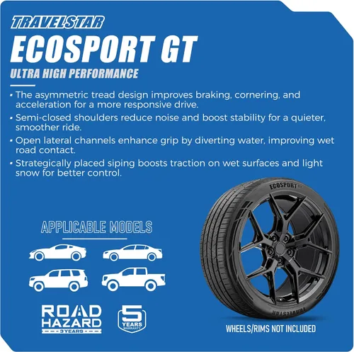 Vista 3 de Juego de 4 (Cuatro) neumáticos Travelstar Ecosport GT de ultra alto rendimiento para pasajeros 225/30R20 para todas las estaciones Juego