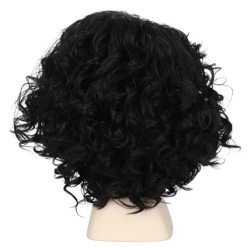 Vista 3 de M MISS U HAIR Missuhair - Peluca de disfraz para niñas con lentes verdes aretes cortos negros rizados para Halloween cosplay