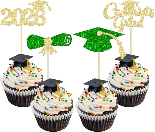 Vista 48 de Gyufise 1 paquete de decoración de pastel de graduación 2025 con purpurina de felicitaciones clase de 2025, decoración de pastel de diploma 2025