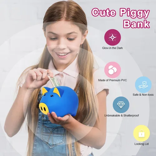 Vista 6 de Alcancía Mágica para Niños y Adultos - Banco de Dinero de Plástico Irrompible con Cerradura, Banco de Monedas que Brilla en la Oscuridad - Regalo