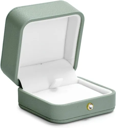 Vista 7 de Caja de regalo de joyería interior de terciopelo para collar colgante de cuero verde premium