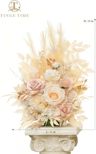 Vista 2 de TINGE TIME Juego de 2 flores artificiales de pie, centro de mesa con almohadilla de goma, flor falsa de seda para centro de mesa de boda, arco