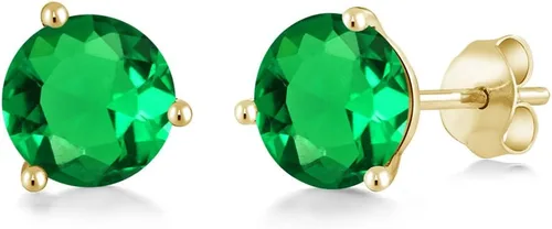 Vista 155 de Gem Stone King Aretes de oro de 14 quilates, 0.236 in, piedra natal redonda, Martini, 3 puntas, aretes de oro para mujer