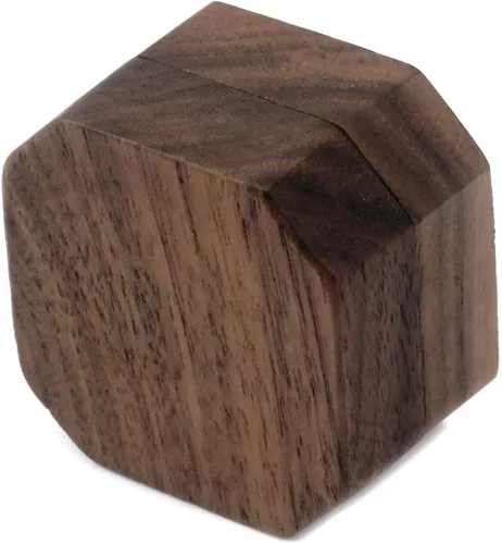 Vista 4 de Caja de anillo de propuesta portátil de madera de nogal negro, caja de regalo de joyería octogonal para boda, compromiso